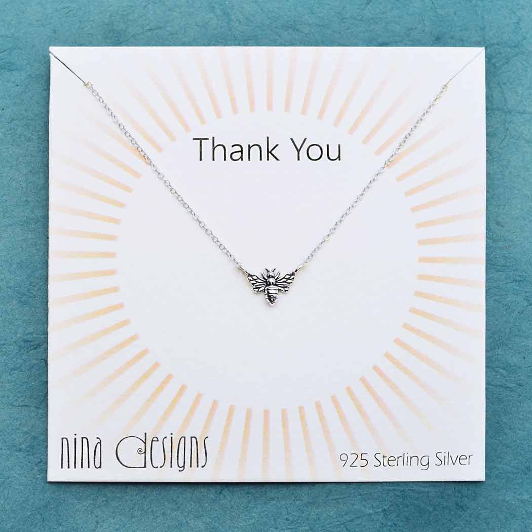 Sterling Silver Carded Tiny Bee Necklace